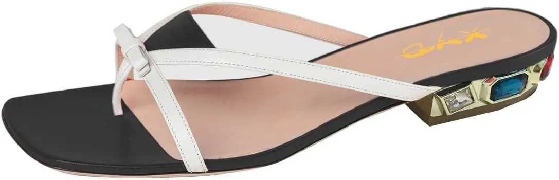XYD Women Cute Bowknot Thong Flats Sandals Slip On Open Toe Flip Flop Mules Rhinestones Low Heeled Shoes