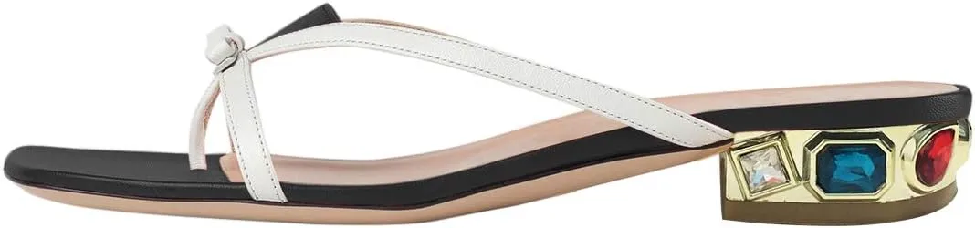 XYD Women Cute Bowknot Thong Flats Sandals Slip On Open Toe Flip Flop Mules Rhinestones Low Heeled Shoes