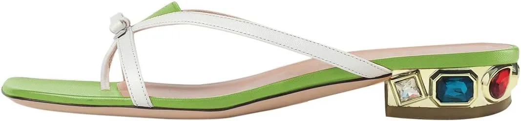 XYD Women Cute Bowknot Thong Flats Sandals Slip On Open Toe Flip Flop Mules Rhinestones Low Heeled Shoes