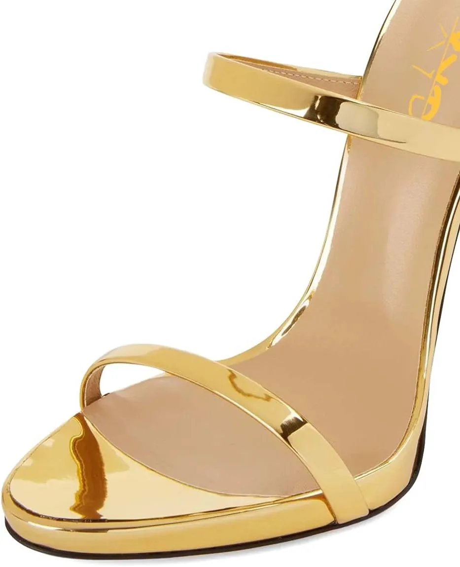 XYD Women Double Straps Slides Sandals Open Toe Golden Block Heel Platform Backless Mules Pumps for Lady Party Evening