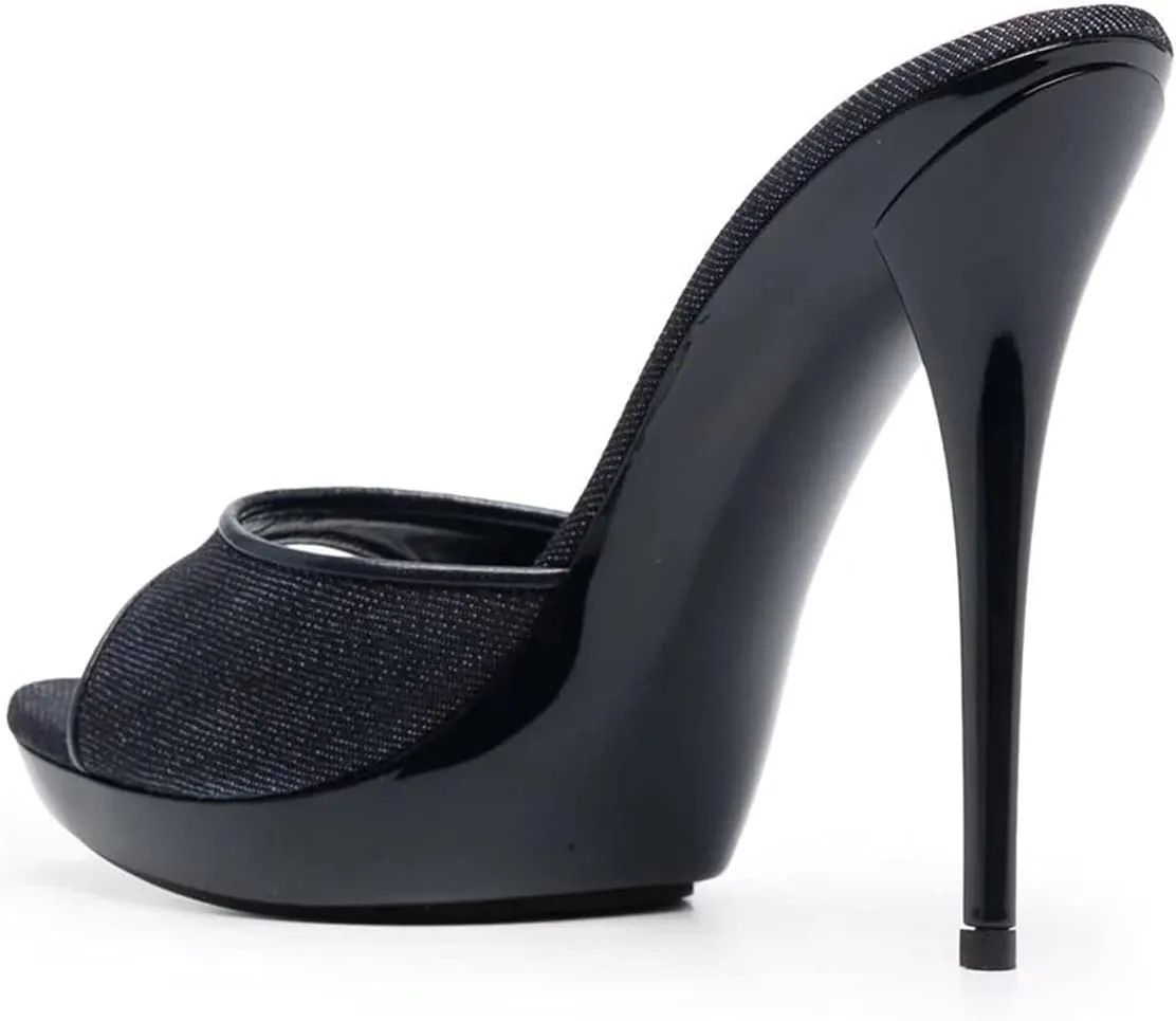 XYD Women Platform Slippers Slip On Stilettos Slides Sexy High Heel Mules Open Almond Toe Fashion Sandals Shoes
