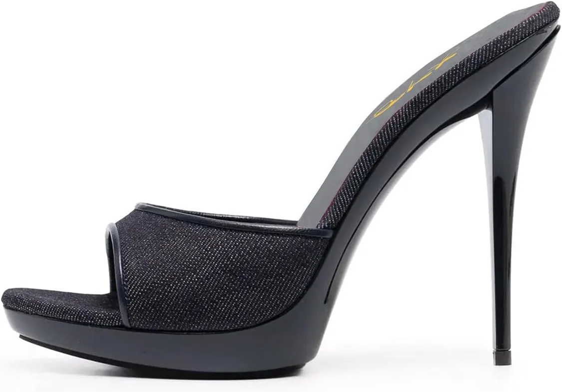 XYD Women Platform Slippers Slip On Stilettos Slides Sexy High Heel Mules Open Almond Toe Fashion Sandals Shoes