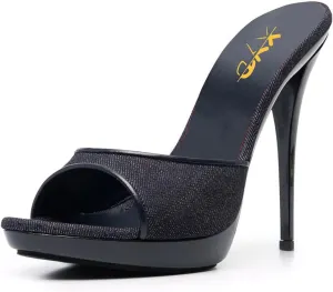 XYD Women Platform Slippers Slip On Stilettos Slides Sexy High Heel Mules Open Almond Toe Fashion Sandals Shoes