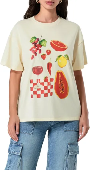 Y2k Oversized Graphic Tshirt for Women Cute Fruit Print Crew Neck Loose Baby Tee Casual Baggy Aesthetic Streetwear