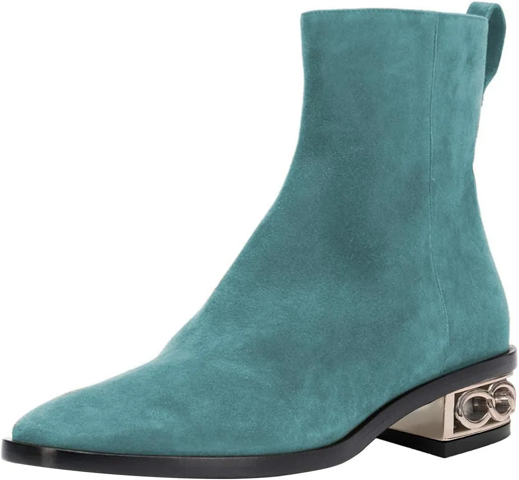YDN Women Casual Square Closed Toe Ankle Boots Chunky Block Low Heels Short Booties Side Zipper Ladies Girls Fall Winter Dress Shoes