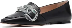 YDN Women Chic Closed Toe Ballet Flats Metal Chain Slip On Pumps Loafers Soft Walking Shoes