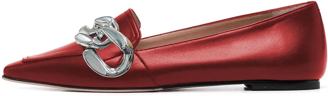 YDN Women Chic Closed Toe Ballet Flats Metal Chain Slip On Pumps Loafers Soft Walking Shoes