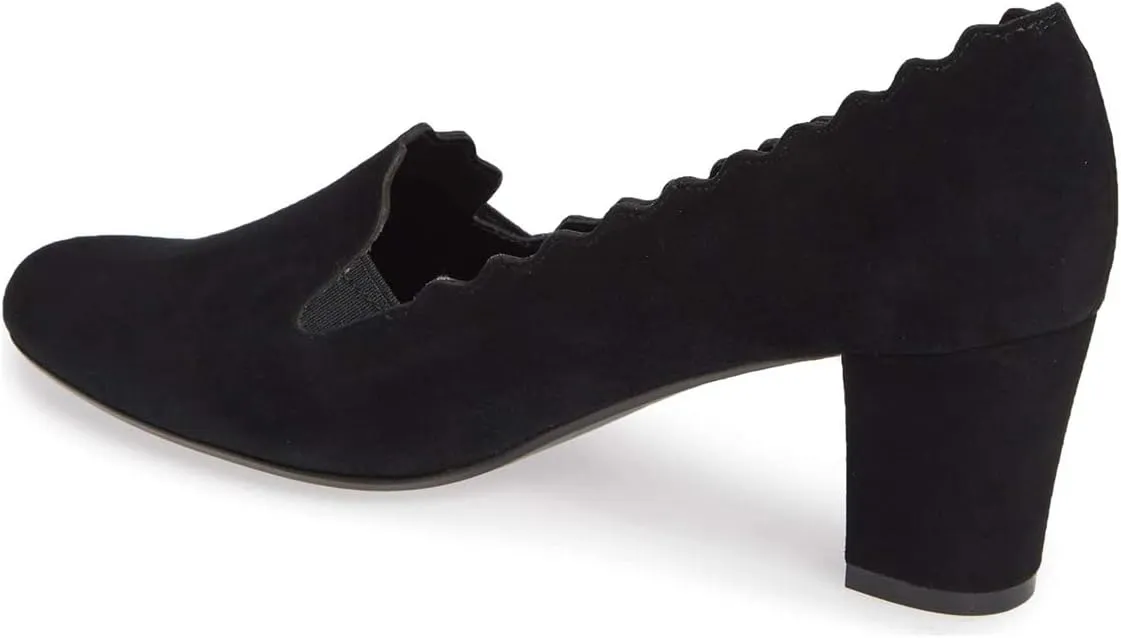 YDN Women Formal Almond Toe Block Mid Heels Pumps Wavy Edge Slip on Loafers Dress Office Shoes with Elastic