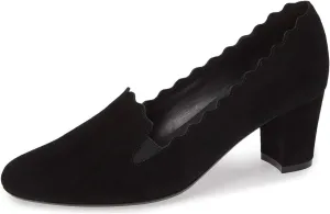 YDN Women Formal Almond Toe Block Mid Heels Pumps Wavy Edge Slip on Loafers Dress Office Shoes with Elastic