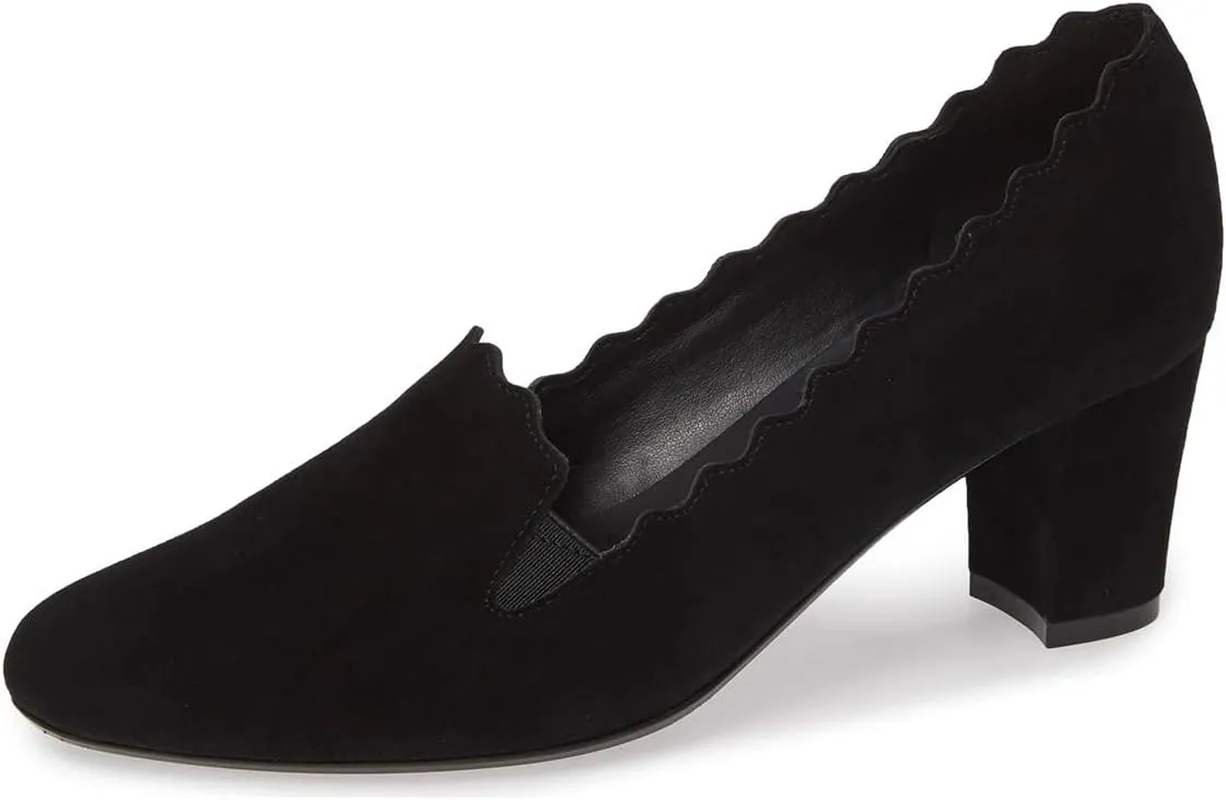 YDN Women Formal Almond Toe Block Mid Heels Pumps Wavy Edge Slip on Loafers Dress Office Shoes with Elastic