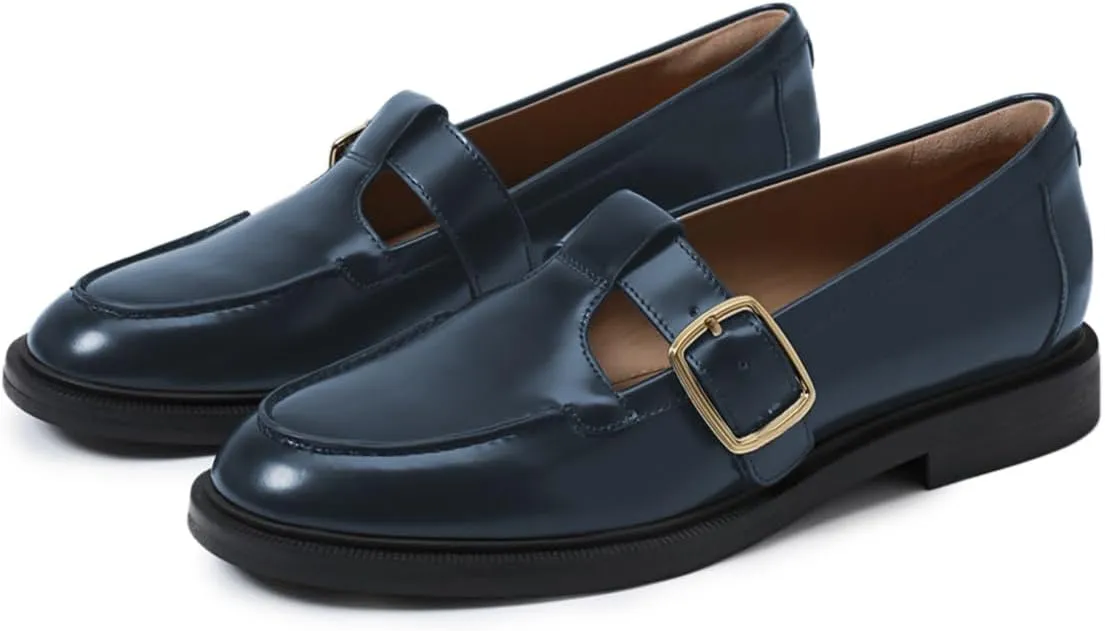 YDN Women's Chic Low Heel Loafers Round Toe Chunky Heels Adjustable Buckled T-Strap Daily Outfit Dressy Casual Formal Shoes Daily Size 4-16 US