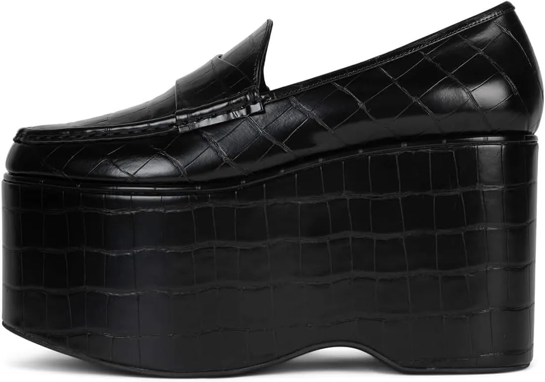 YDN Women's Platform Wedge High Heel Loafers Slip On Closed Rounded Toe Pumps Retro Office Leisure Party Shoes Size 4-16 US