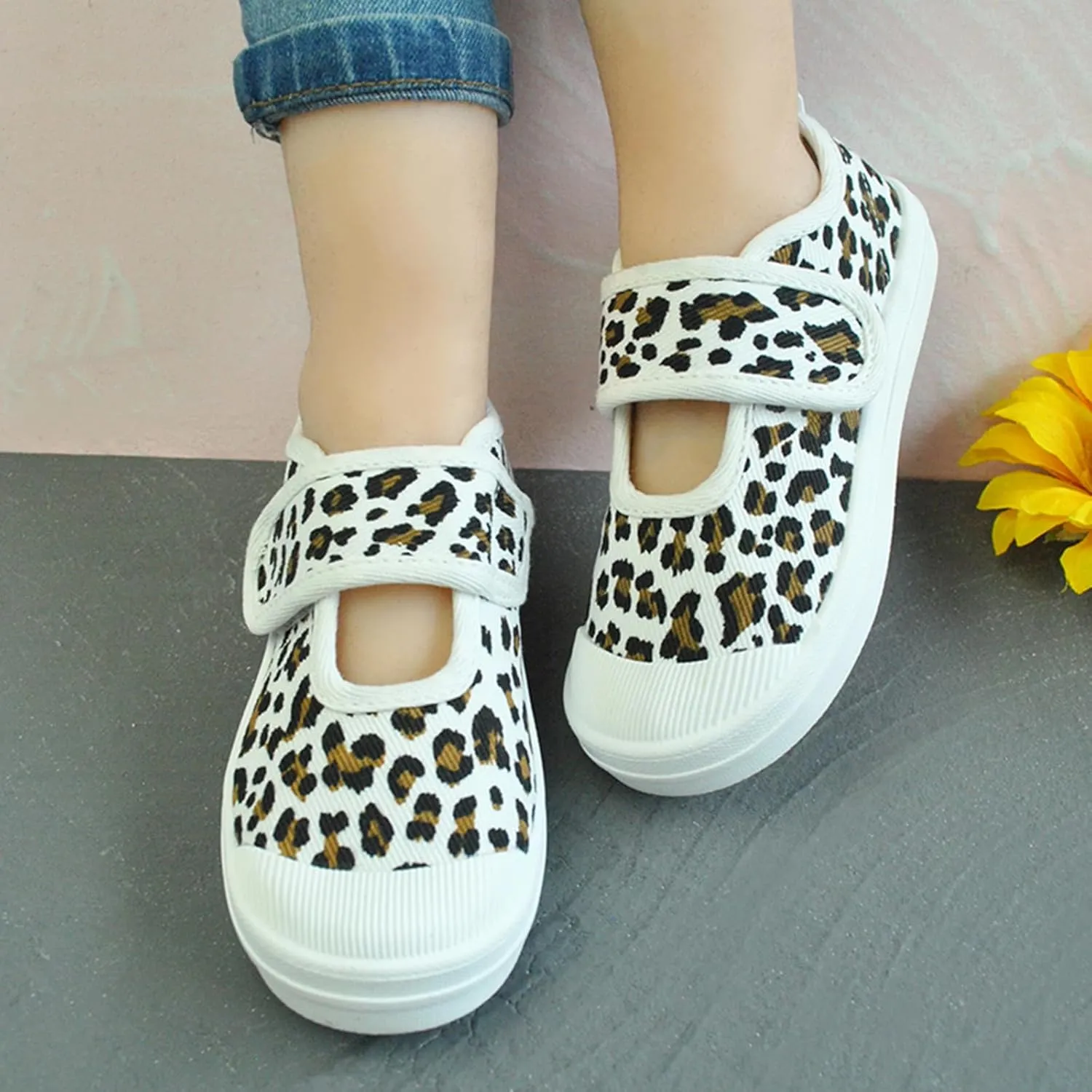 YIBLBOX Toddler Girl's Mary Jane Flat Loafers Canvas Sneakers for Unisex Kids Casual School Uniform Walking Dress Shoes