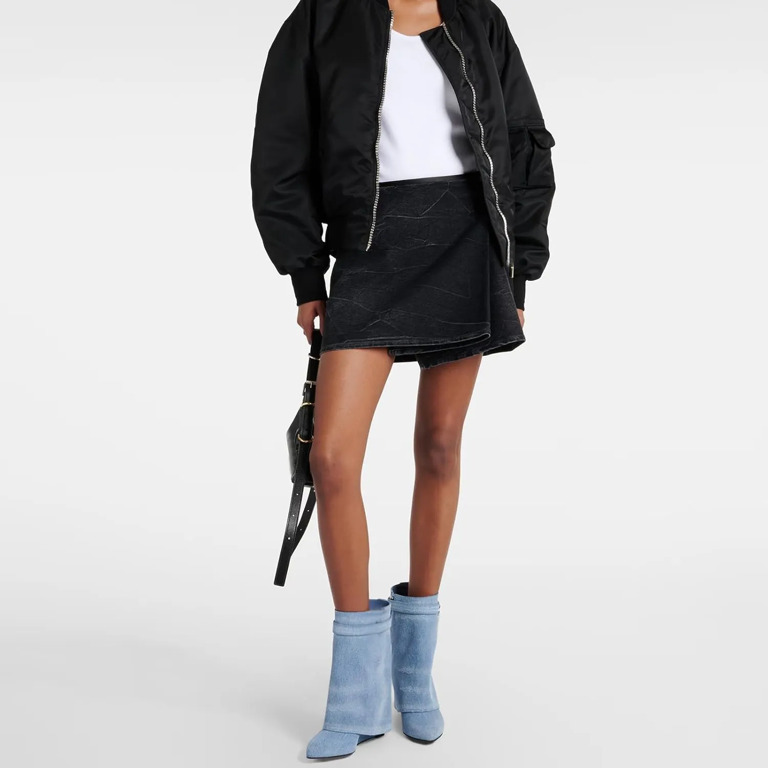 Yishaweiqi Padlock Ankle Boots Fold Over Wedge Heel Booties Wide-calf Short Boot