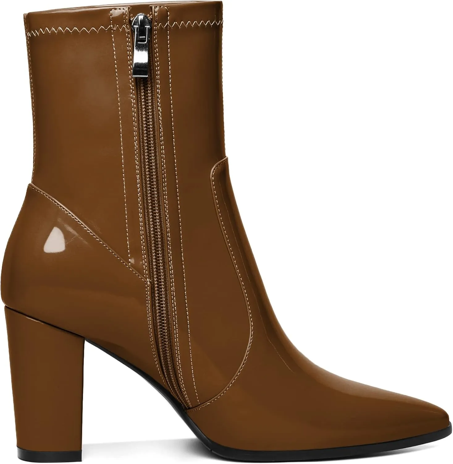 YODEKS Women's Chunky Block Heel Boots Pointed Toe High Heel Ankle Boots Side Zipper Short Mid Calf Booties Shoes