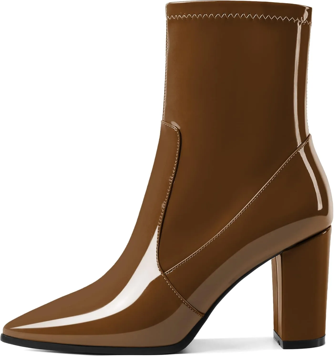 YODEKS Women's Chunky Block Heel Boots Pointed Toe High Heel Ankle Boots Side Zipper Short Mid Calf Booties Shoes