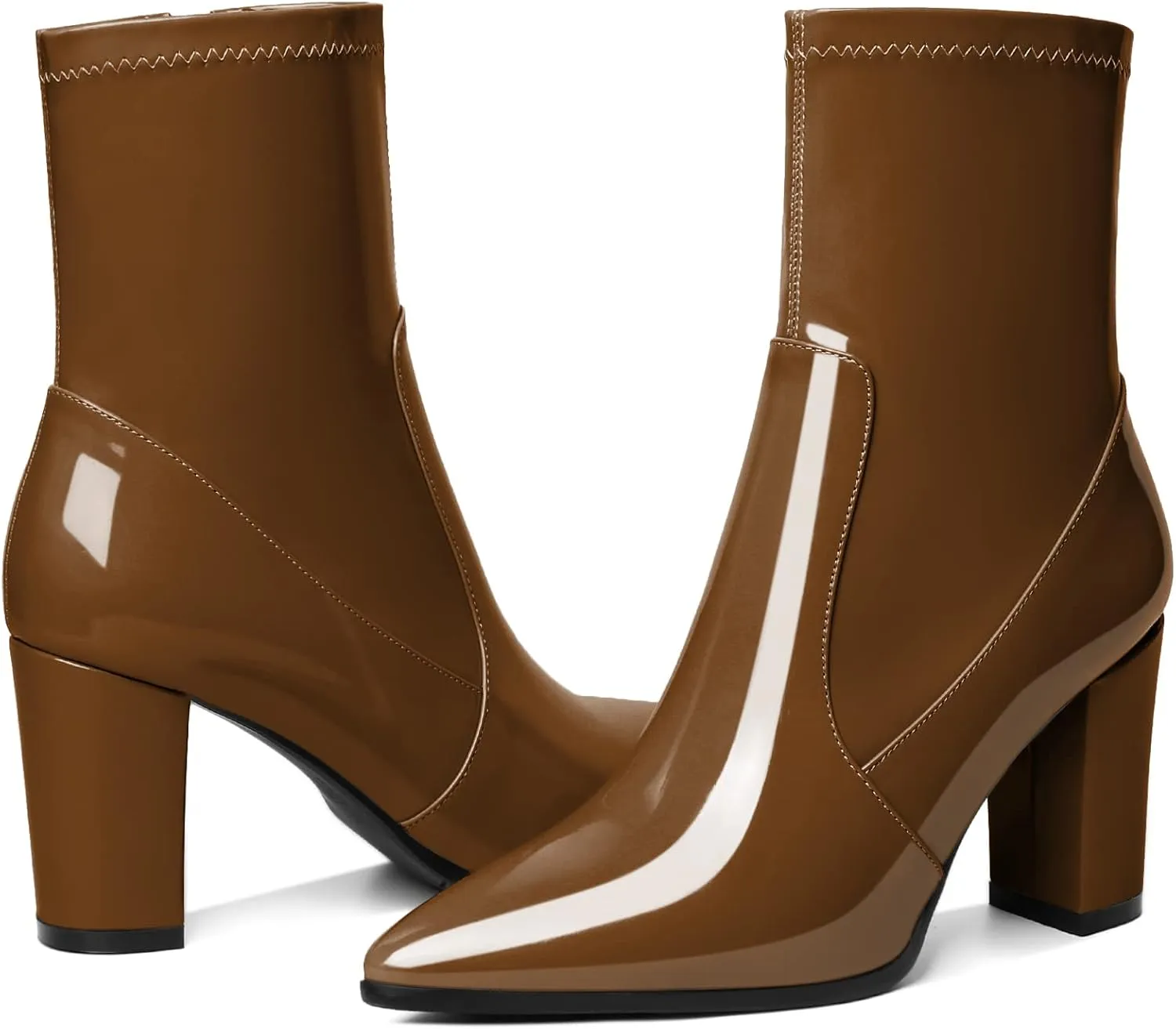 YODEKS Women's Chunky Block Heel Boots Pointed Toe High Heel Ankle Boots Side Zipper Short Mid Calf Booties Shoes