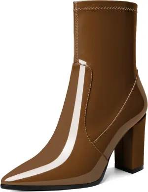 YODEKS Women's Chunky Block Heel Boots Pointed Toe High Heel Ankle Boots Side Zipper Short Mid Calf Booties Shoes