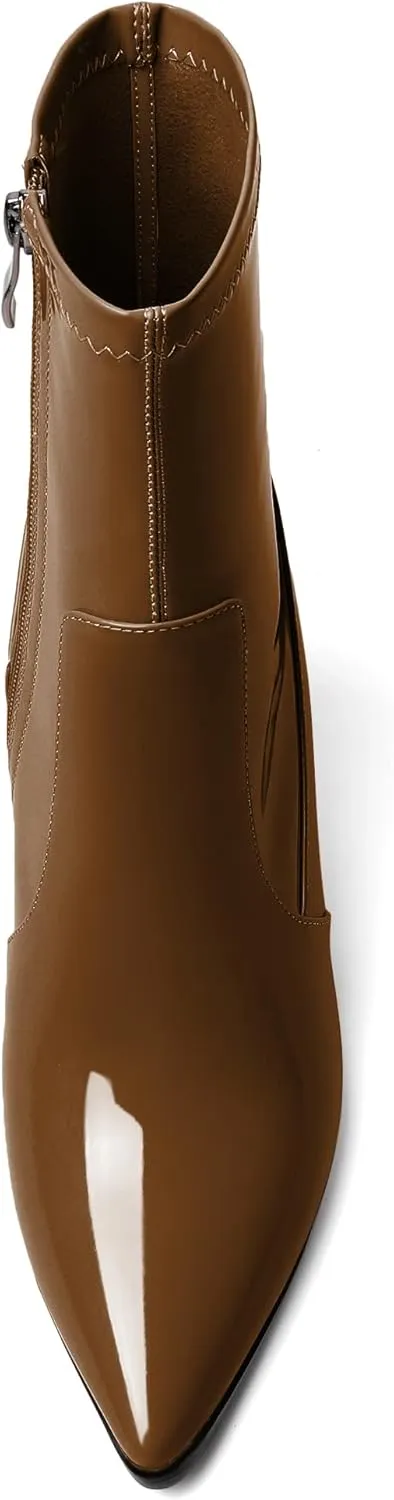 YODEKS Women's Chunky Block Heel Boots Pointed Toe High Heel Ankle Boots Side Zipper Short Mid Calf Booties Shoes