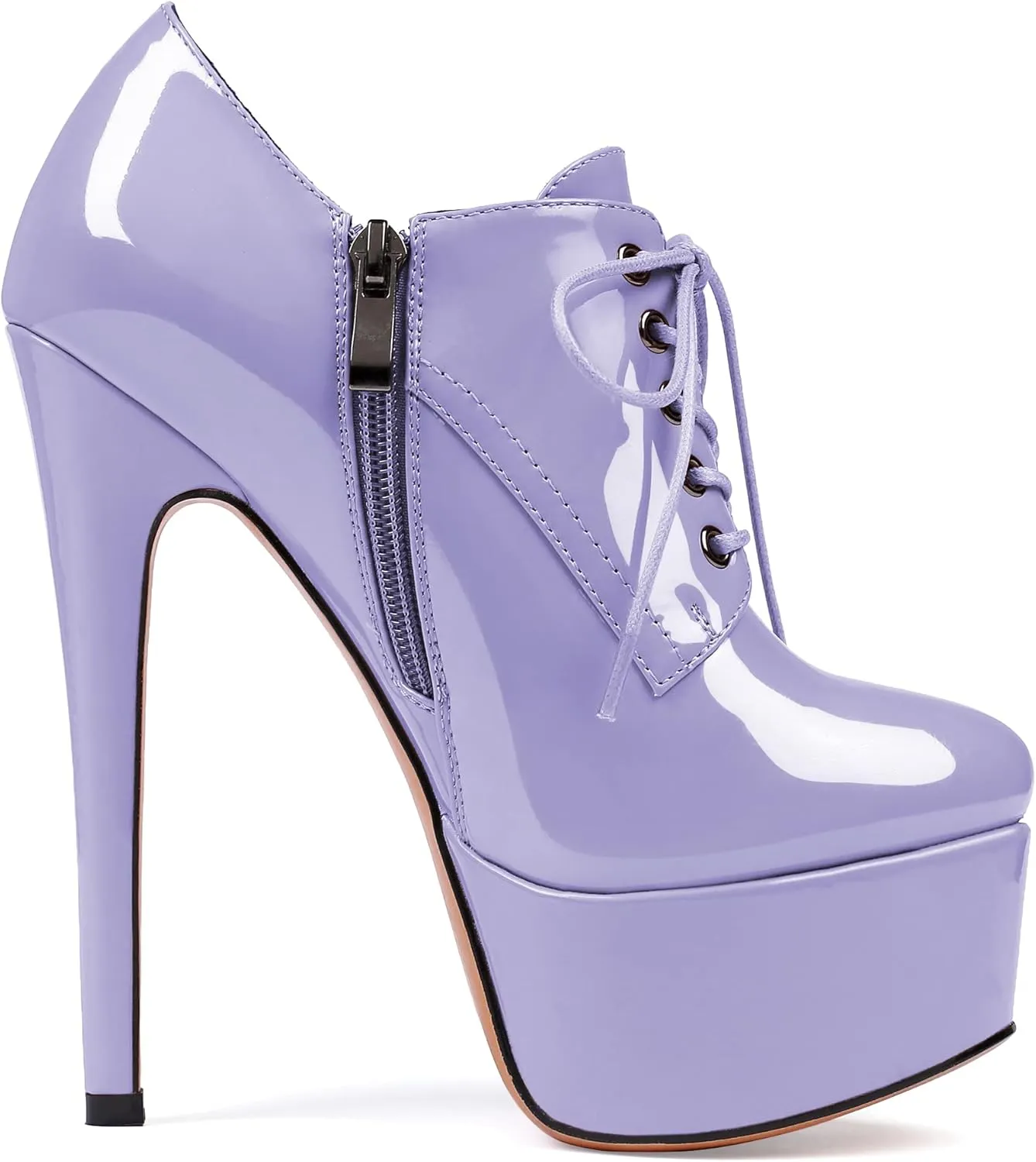 YODEKS Women's Platform Pumps Stiletto High Heel Ankle Bootie Lace Up Closed Toe Sexy Leather Short Boots