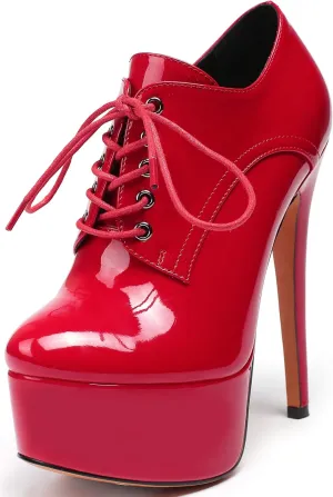 YODEKS Women's Platform Pumps Stiletto High Heel Ankle Bootie Lace Up Closed Toe Sexy Leather Short Boots