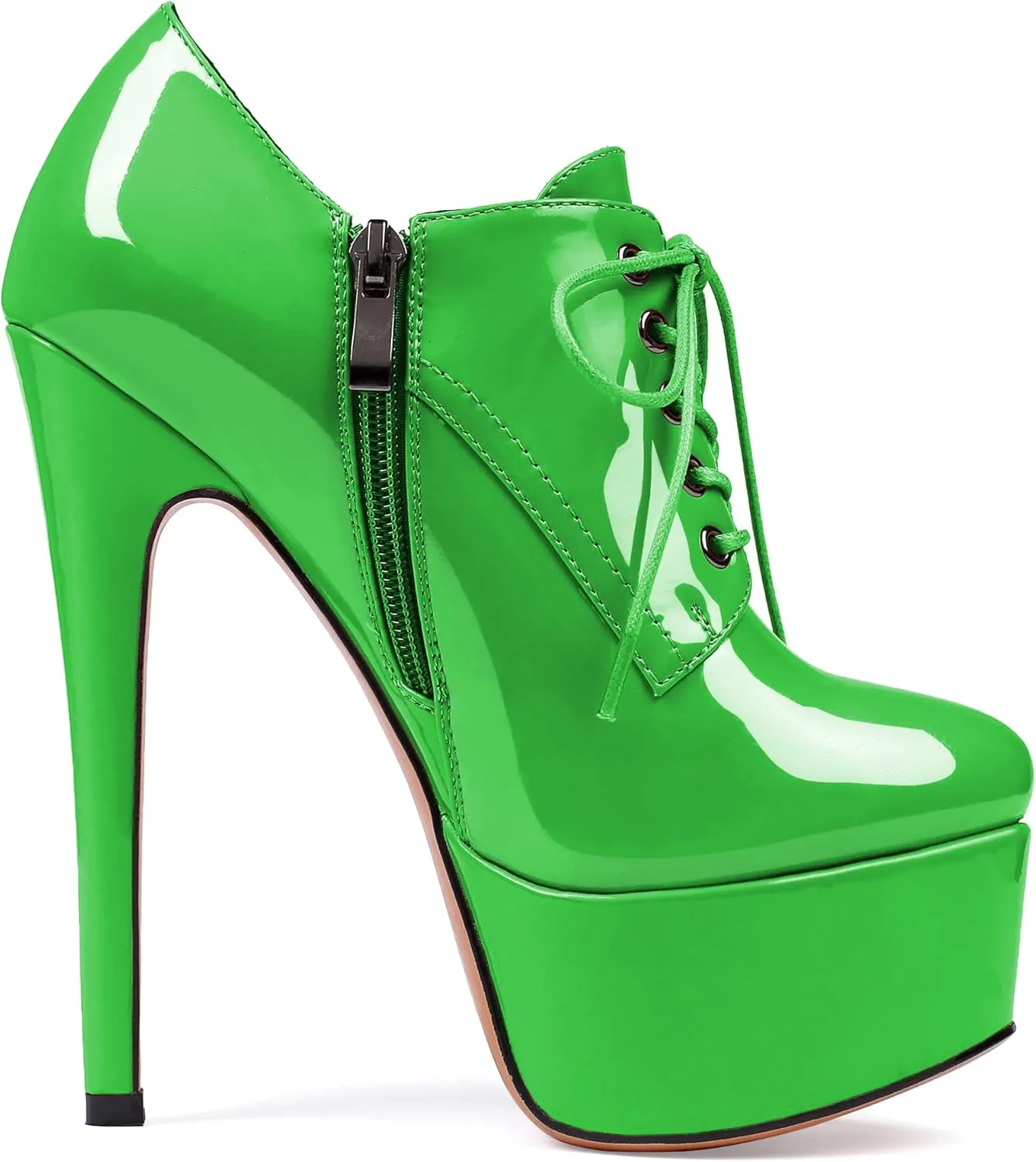 YODEKS Women's Platform Pumps Stiletto High Heel Ankle Bootie Lace Up Closed Toe Sexy Leather Short Boots