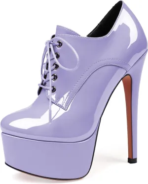 YODEKS Women's Platform Pumps Stiletto High Heel Ankle Bootie Lace Up Closed Toe Sexy Leather Short Boots