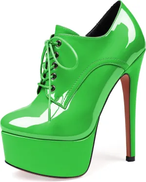 YODEKS Women's Platform Pumps Stiletto High Heel Ankle Bootie Lace Up Closed Toe Sexy Leather Short Boots