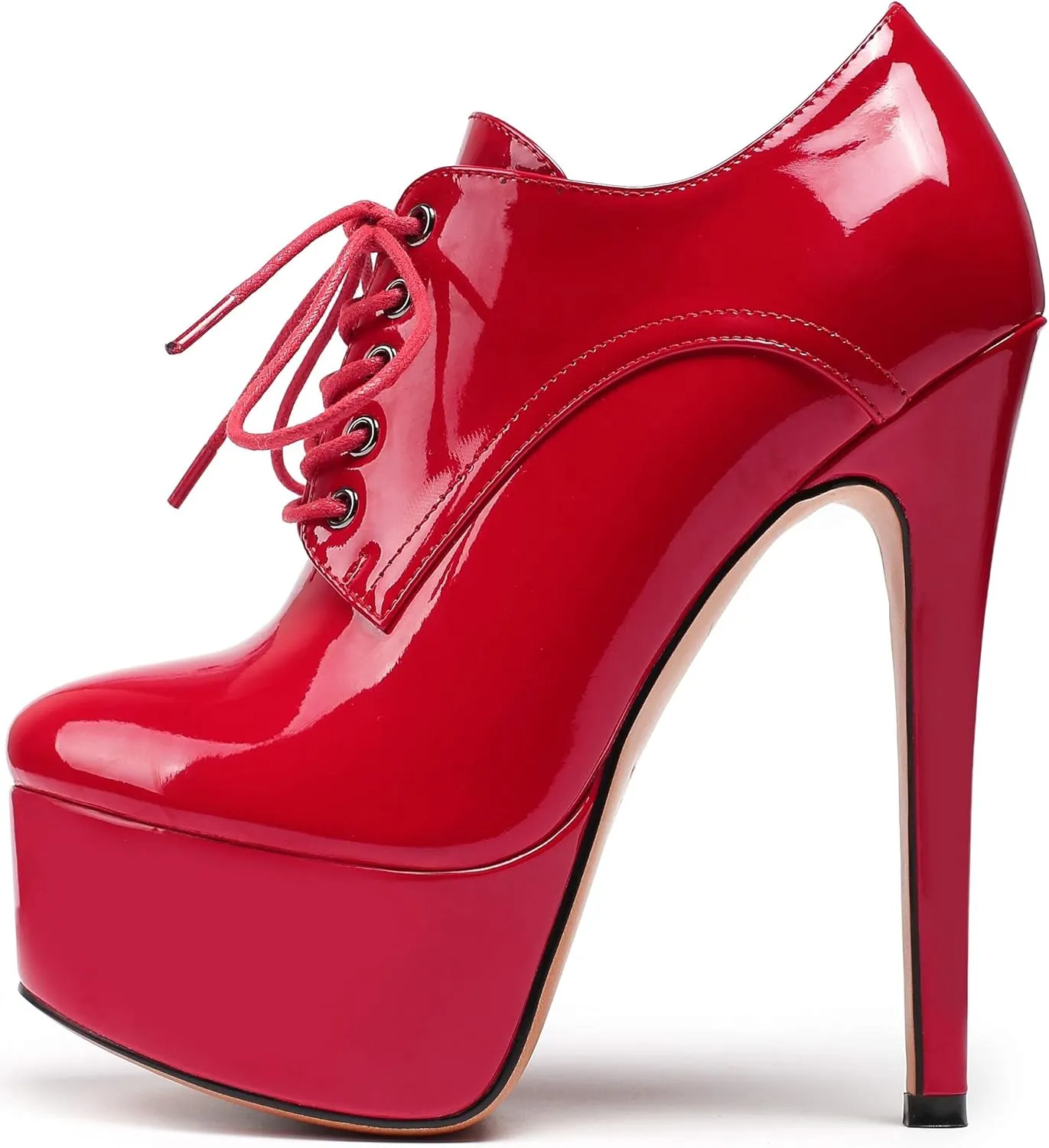 YODEKS Women's Platform Pumps Stiletto High Heel Ankle Bootie Lace Up Closed Toe Sexy Leather Short Boots