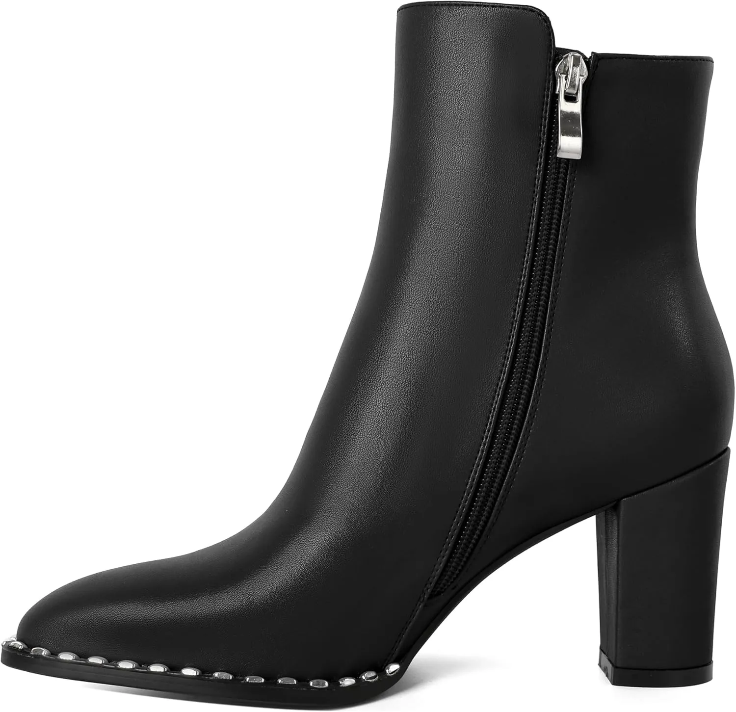 Zamikoo Chunky Heel Ankle Boots for Women Round Toe Beaded Heel Short Booties Fall Heel Boots Side Zipper 3 Inches