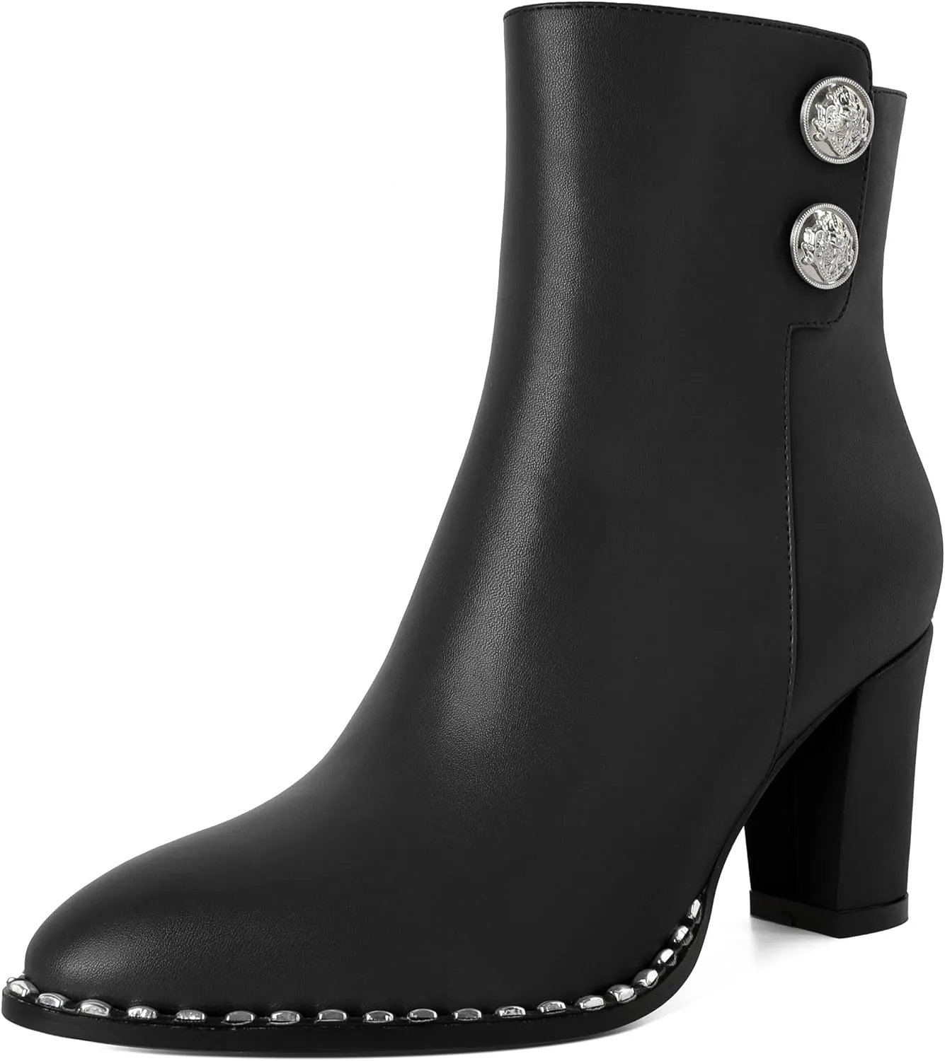 Zamikoo Chunky Heel Ankle Boots for Women Round Toe Beaded Heel Short Booties Fall Heel Boots Side Zipper 3 Inches