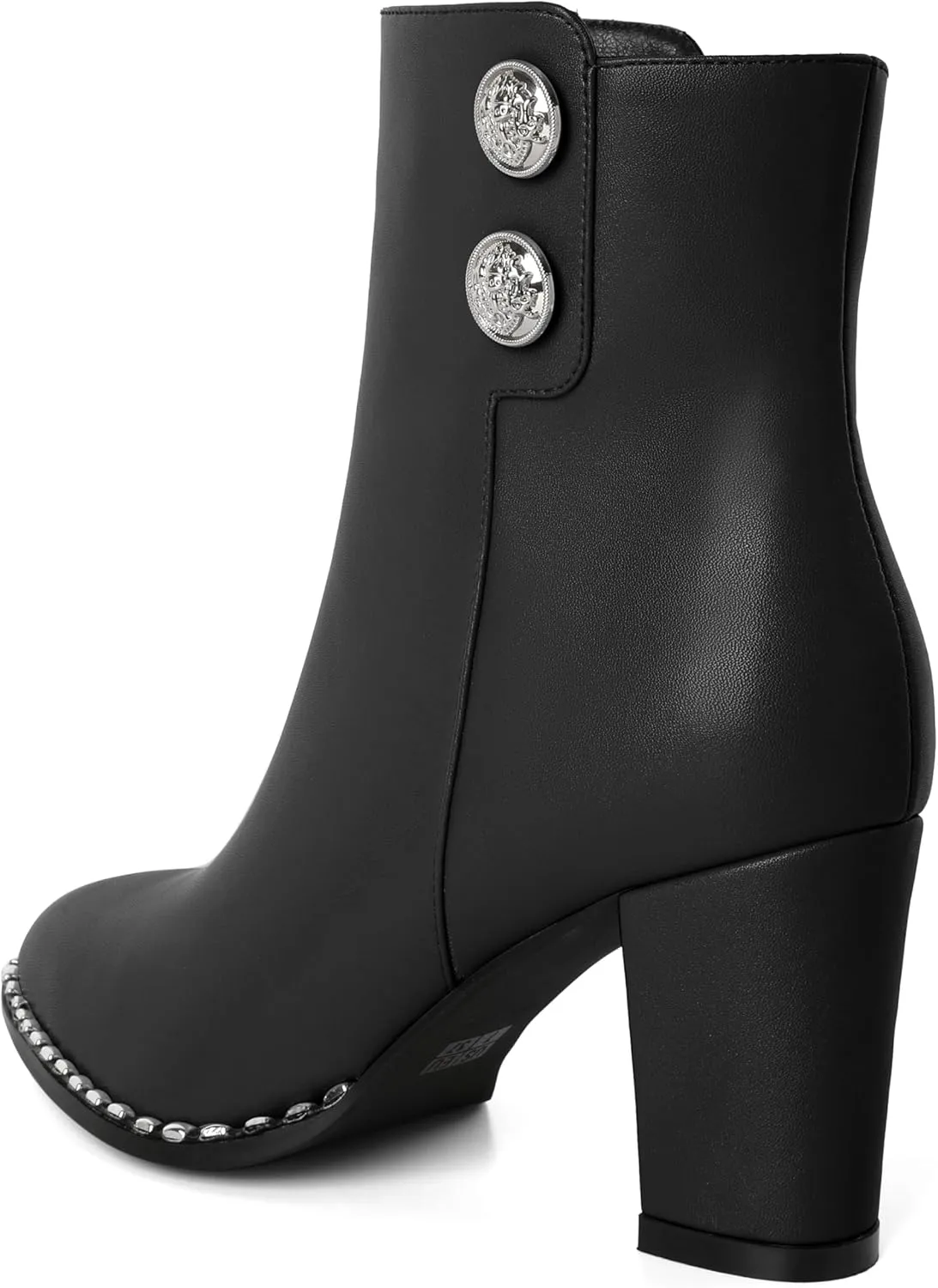 Zamikoo Chunky Heel Ankle Boots for Women Round Toe Beaded Heel Short Booties Fall Heel Boots Side Zipper 3 Inches