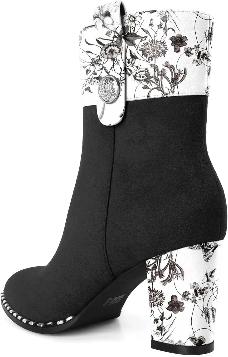 Zamikoo Women Chunky Heel Ankle Boots Round Toe Beaded Heeled Short Booties Side Zipper 3 Inches