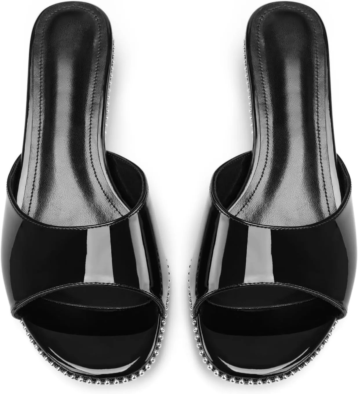 Z.Oufeier Women's Low Kitten Heeled Slide Sandals Round Open Toe Slip On Mules For Party Dress Wedding