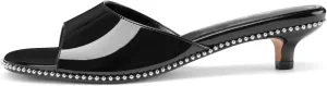Z.Oufeier Women's Low Kitten Heeled Slide Sandals Round Open Toe Slip On Mules For Party Dress Wedding