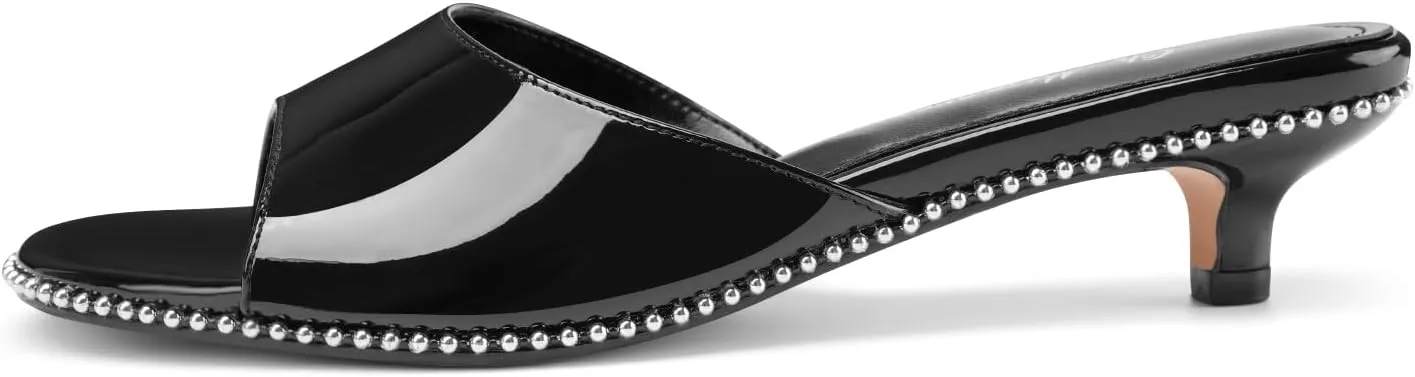 Z.Oufeier Women's Low Kitten Heeled Slide Sandals Round Open Toe Slip On Mules For Party Dress Wedding