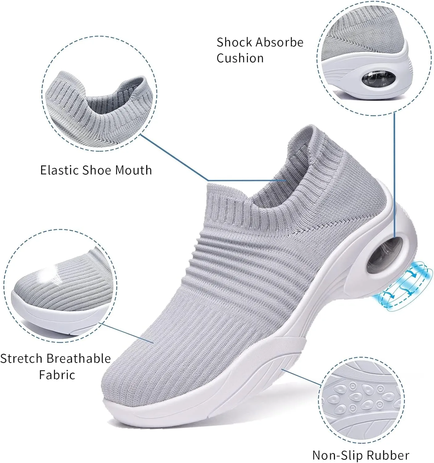 ZZS Women's Walking Shoes Sock Sneakers Mesh Slip On Air Cushion Nurse Shoes Platform Loafers
